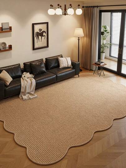 1件驼色仿黄麻波浪边装饰地毯，氛围地毯，多种尺寸可选，乔迁礼物，节日礼物，适用于门厅、客厅、餐厅、卧室、浴室、书房、洗衣房、阳台装饰，简约优雅，经久耐用，四季皆宜，可水洗，防滑，可用作卧室地毯、厨房地毯、书房地毯、客厅地毯、浴室地毯、餐厅地毯、床边地毯、房间装饰、家居装饰。