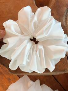 2pcs/1pc Women 14cm/5.51in Super Large Silky Satin Black/White Hair Scrunchies, Fashion Versatile Elegant Minimalist Solid Color Hair Ties, Suitable For Daily Casual, Commute, Vacation, Ponytail, Bun, Face Washing, Makeup, Outfit Matching Hair Elastics Hair Rubber Bands Hair Rope Elastic Hair Tie,Festival,Party - Multicolor - View 4