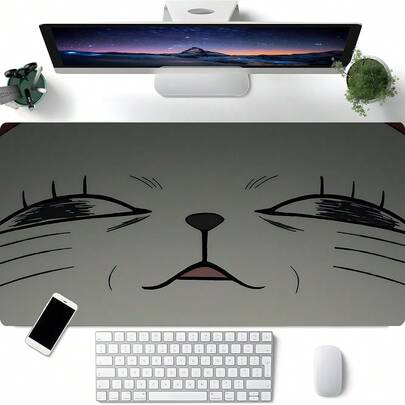 瞌睡猫咪动漫图案超大号游戏鼠标垫，带防滑橡胶底座的大号桌面垫，锁边缝制，可水洗，适用于游戏、家庭办公环境，是游戏玩家、动漫爱好者和可爱猫咪爱好者的理想礼物。