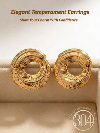 A Pair Of Thick Geometric Pendant Earrings, Women's Thick Gold Hoop Earrings, Irregularly Wrinkled Round Earrings, 14K Gold-Plated Stainless Steel Earrings (Nickel-Free, Lightweight, Low Allergenicity), Elegant Earrings With A Sophisticated Style, Fashionable Jewelry. Suitable For Daily Casual Parties And Gatherings. The Best Gift For Ladies/Girls.