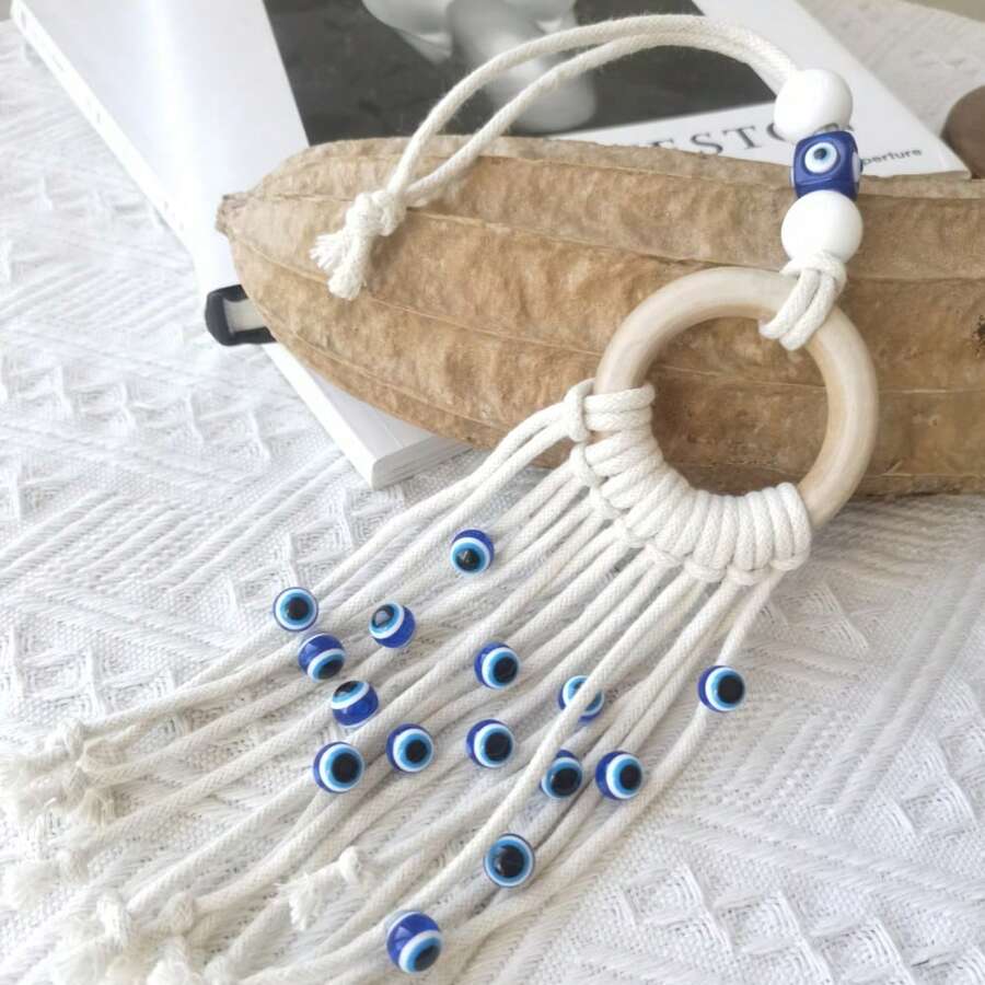 Decorazione appesa a forma di occhio blu intrecciata a mano, ornamento per interni/auto, regalo raffinato