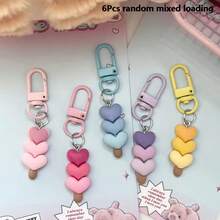 2/4/6pcs Valentine's Day Heart Shaped Keychain Set | Resin Ombre Heart Design With Alloy Lobster Clasp, Romantic Gift For Girlfriend/Couples, Cute Bag Charm Decoration, Small Gift For Her - Keychain - View 7