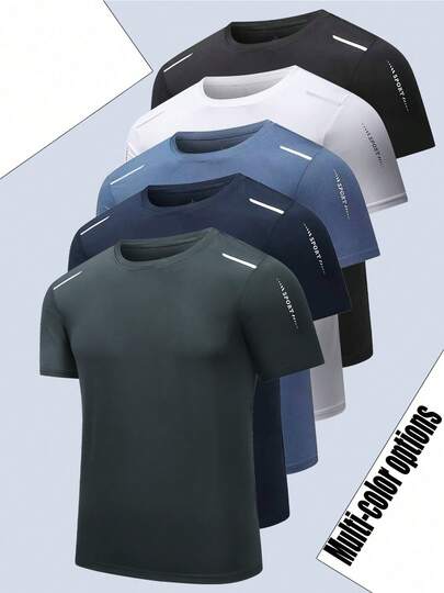 男士运动T恤，适合运动、健身、户外休闲穿着，时尚印花，夏季款