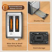 2 Slice Touch Screen Toaster 1.5" Wide Slot Stainless Steel Smart Toaster for Bagels Muffins Waffles Gluten-Free Breads Defrost Reheat Timer 120V 825W Grey Pearl - Gris perla - Ver 6