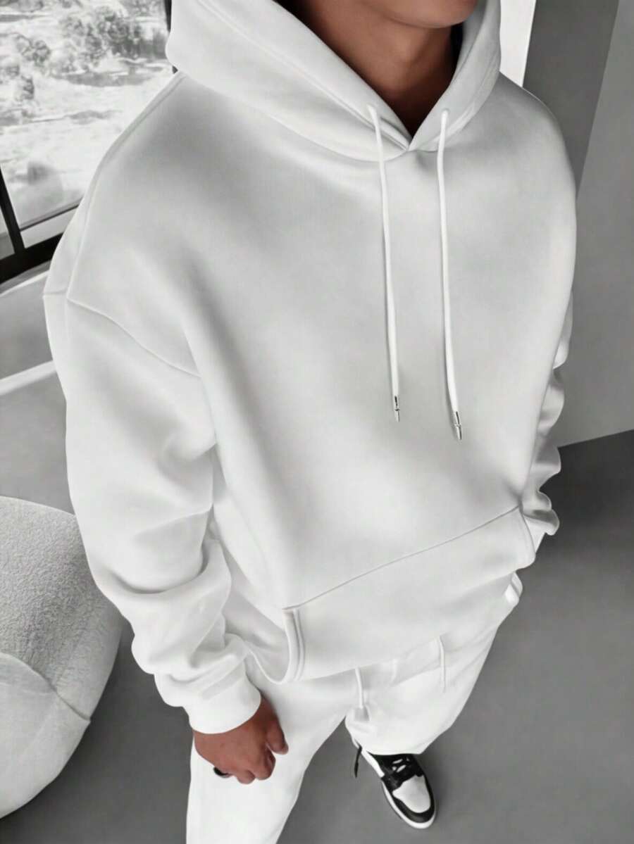 CHIEREGATO OUTLET Men's Hoodie, Plain Streetwear Sweatshirt, Premium Casual Winter Jacket With Fur Lining, Flannel Coat, Drawstring - 白色 - 查看 1