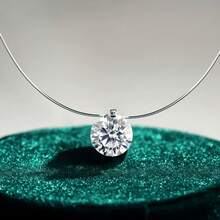 Sterling Silver Moissanite Fishing Line Pendant Invisible Necklace, Fashionable, , Elegant, Casual, Classic, Simple Design, Suitable For Him/Her, Birthday, Anniversary, Valentine's Day, Mother's Day, New Year Gift, With Gift Box - 2 Carats - View 2