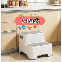 3-Pack Toddler Step Stool For Bathroom Sink, Plastic Lightweight Non-Slip Two Step Stool For Kids, Child & Baby Potty Training Toilet Stepping Stool For Kitchen (Off-White/Gray) - Gray - View 2
