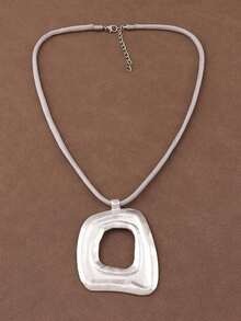 1 Piece Fashion Silver Gold Color Asymmetrical Hollow Open Square Shape Pendant Rope Necklace For Women's Daily Wear 18"+2" Extend Chain - Open Square - View 6
