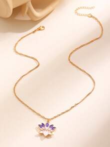 Vintage Elegant Colorful Lotus Flower Pendant Necklace, Women's Lotus Flower Choker Necklace, Suitable For Daily, Party, Date, Festival, Summer Beach Vacation, Gift For Friends, Family, Couples, Jewelry Accessory - Multicolor - View 14