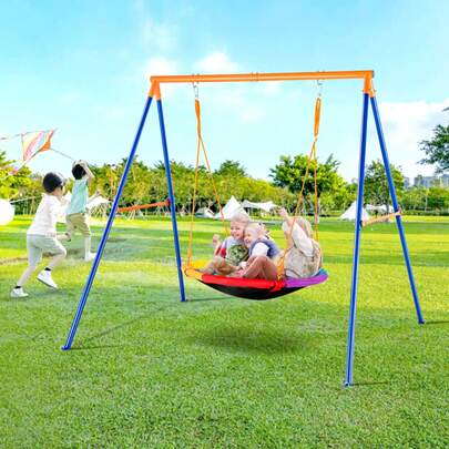 VEVOR Swing Sets For Backyard, 440 Lbs Load Capacity Swing Set, 40" Saucer Swing Seat With Heavy Duty A-Frame Metal Swing Stand And Adjustable Rope, Easy To Assemble, Swing Set Outdoor For Kids