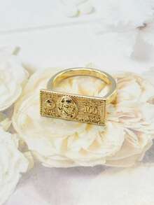 1pc Fashion Hip-Hop US Dollar Bill Ring, Suitable For Daily Wear/Party/Event, Unisex, Charming Punk Style Ring, Great Christmas/Halloween/Easter Gift, Best Choice For Boyfriend/Father - Gold - View 2