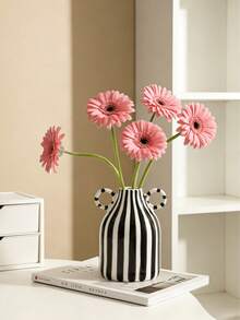 1 Peça Vaso Cerâmico Listrado Minimalista, Preto e Branco, Decoração de Vaso Minimalista Nórdica Criativa, Vaso Floral de Mesa, Design Cilíndrico Adequado para Decoração com Flores Secas/Frescas, Adequado para Sala de Estar, Escritório, Escrivaninha, Decoração Zen de Estilo Chinês Moderno - Versão do irmão - Visão 6