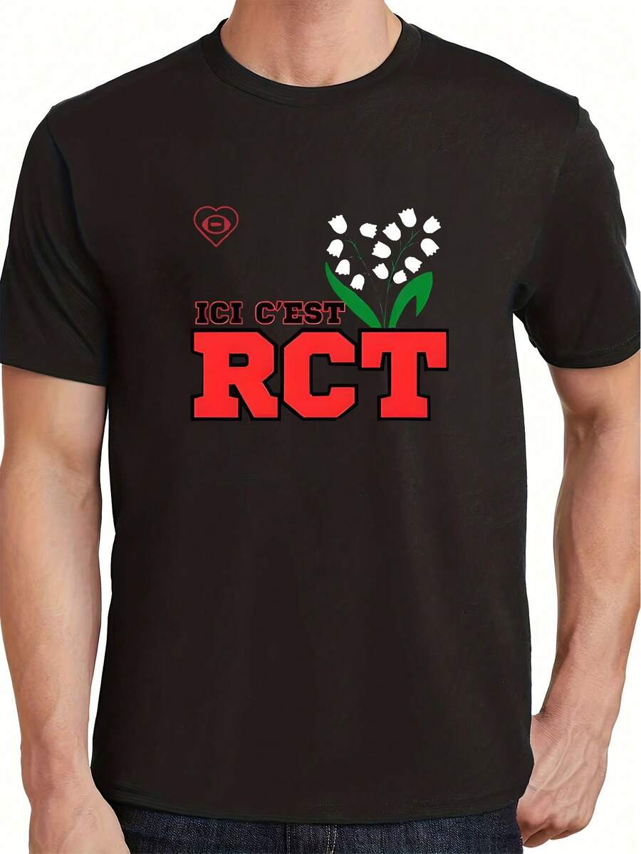 100% cotton patterned printed t-shirt, Ici C'est RCT Rugby T-Shirt - Toulon Rugby Fan Shirt with Lily of the Valley, lightweight and breathable casual wear, simple and versatile style, soft and comfortable,men's gift shirt - Schwarz - Übersicht 1
