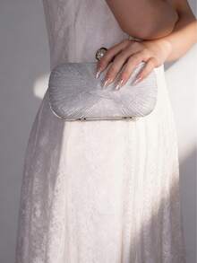 Fashionable & Elegant Glitter Mini Pleated Evening Clutch - Silver - View 4