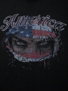 Men's Casual Street Style Graphic Distressed Fringe Loose Fit Lightweight Crew Neck Short Sleeve Knit Sweater, Black, Spring/Summer - Black - View 5