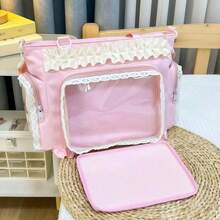 Ita Crossbody Tote Bag, Pin Display With Insert Large Messenger Bag, Cute Tote Bag With Zipper Ruffle, Japanese Aesthetic Y2k - Hồng - Xem 6
