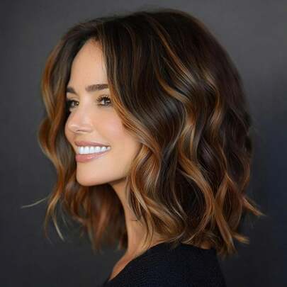 Fashion Wig,13x4 12" Brown With Golden Blonde Highlights Mixed Color, HD Bob Lace Front Wig, Suitable For Women Lady, Heat Resistant Synthetic Hair, Pre-Plucked Natural Hairline And Baby Hair, Ideal For Cosplay,Daily Wear, Weddings, Halloween, And Christmas