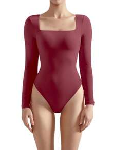 OMKAGI  Women's Long-Sleeved One-Piece Dress With A Sexy And Form-Fitting Triangle Thong Panty And One-Piece Top - 乾枯玫瑰色 - 查看 8