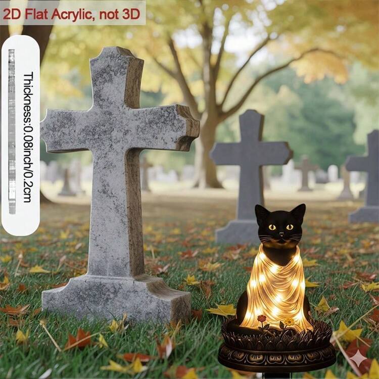 1pc 2D Acrylic Black Cat With Light Pattern Garden Stake Decor | Decorative Garden Decor, Suitable For Yard, Lawn, Outdoor Setting, Vintage And Country Style, Plastic Material - A - View 4