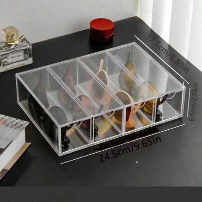 1 قطعة صندوق عرض نظارات قابل للتكديس 4 طبقات ، صندوق تخزين من النوع الدرج مقاوم للغبار لتنظيم المكتب ، حامل عرض النظارات ، حامل نظارات الموضة