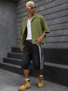 Men's Solid Color Single-Breasted Casual Versatile Daily Wear Short Sleeve Shirt - Green - View 6