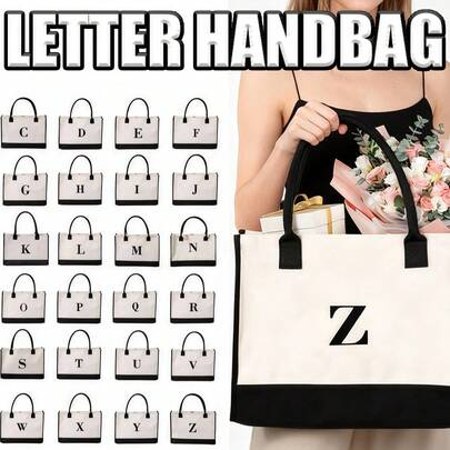Personalized Large Canvas Tote Bag, Extra-Large Capacity, With Handles, Durable And Suitable For Various Occasions. Stylish Black And White Shoulder Bag, Superior Quality, A Perfect Gift Choice. Letter Design, Extra-Large Capacity, Lined, Sturdy And Stylish, Can Hold A 15-Inch Laptop, Books, Essentials, Etc.
