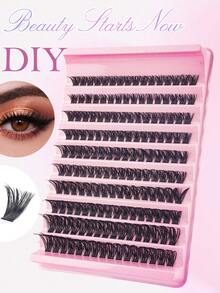 10排共160片单眼假睫毛簇，100D，8-16mm，DIY睫毛簇，自然风格，超柔软超轻盈，可重复使用，价格实惠，分段式假睫毛，睫毛嫁接套装，适合旅行、新手日常佩戴、婚礼、约会、派对、节日等场合。 - D - 查看 2