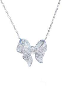 1件装立方氧化锆蝴蝶结吊坠项链，适合作为女孩的生日礼物 - 銀色 - 查看 4
