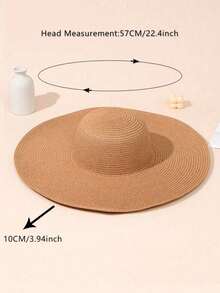 1 pieza Sombrero de paja de unicolor estilo bohemio para mujer, adecuado para exteriores, verano, playa, vacaciones - Multicolor - Ver 6