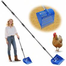 2-In-1 Chicken Manure Shovel And Rake, Ergonomically Gripped, With Handle, Used For Cleaning Chicken Coops And Pet Waste, Durable Sand Screen Garbage Shovel For Chicken Coops And Small Farm Animals, Adjustable Length (45in-70in) - A - View 1