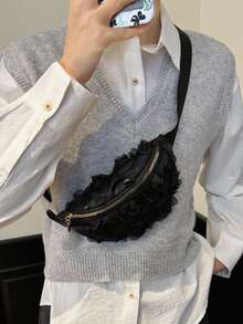 New Evening Flower Chest Bag, Girl's High-End Elegant Versatile Stylish Minimalist Crossbody Shoulder Bag - Black - View 2