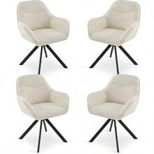 Goeurvant Stylish Smile Curve Upholstered 360° Swivel Dining Chairs With Armrests And Metal Legs For Dining Room, Living Room, Office - Set Of 2 / Set Of 4 / Set Of 6 - Cream - View 3