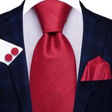 Juego de corbata a rayas rojas para hombres - Incluye pañuelo a juego y pinza de corbata dorada, corbata formal para boda y negocios - Rojo - Ver 4