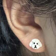 1对可爱白色比熊犬耳钉，黄色泰迪犬耳钉，萌宠耳环派对礼物 - 耳環 - 查看 2