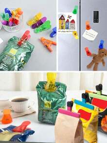 12pcs Colorful Magnetic Food Chip Clips - Airtight Seal Clips For Snacks, Spices, Fridge Magnets, Personalized Sealing Clips, Photo Magnets, Household Items, Kitchen Decor, Suitable For Home Kitchen Storage, Mini Family Set, Mother's Day Gift, Best Gift For Family And Friends (Random Color) - Multicolor - View 10