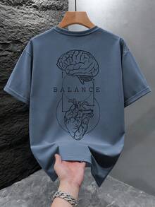 1pc Men's Fashionable Printed Loose Fit Short Sleeve T-Shirt | Exquisite Design | Summer Essential | Easy To Match, Showcase Your Style - Dusty Blue - View 2