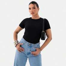 Set Of 3 Women's Short-Sleeve Crew Neck Blouse With Double Lining, Basic Baby Tee, Slim Fit, Gym Wear, Everyday Wear. - 白色 裸色 棕色 - 查看 3