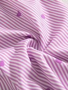 2pcs Girls Casual Striped Heart Print Decor Spaghetti Strap Vest And Elastic Waist Shorts Set, Spring/Summer - Purple - View 8