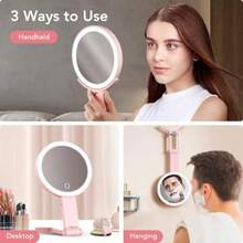 Travel Makeup Mirror with Lights Rechargeable Double-Sided 10X/1X Magnifying Mirror Portable Lighted Beauty Mirror 3 Color Lighting Dimmable Touch Screen Tabletop Handhold Hanging Pink - Estrella - Ver 7