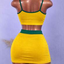 Conjunto Cropped  Saia Feminino Brasil Moda Verão Ajustado Sexy - vestido brasil amarelo - Visão 2