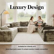 Kelyda Cloud Couch 139" U-Shaped Couch, Oversized 8-Seater Modular Couch, Modern Boneless Cloud Couch, U Shaped Sofa With Movable Chaises, Deep Seat Faux Rabbit Fur Sectional Couches For Living Room, Apartment, No Assembly Required - 駝色 - 查看 7