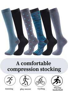 1/3/6 Pairs Men's Compression Socks, Cute Pattern Breathable Crew Socks, Suitable For Running, Fitness, Skipping, Gym - Multicolor - View 5