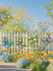 Large Colorful Metal Butterfly Decoration, Outdoor Garden Wall Decoration Metal Butterfly Statue Wall Decoration, Suitable For Walls, Patios,Home, Terraces, Easy To Hang On Lawns And Fences, Ideal Gift For Family And Friends. - Butterfly Decorations - View 2