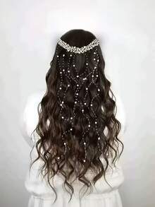 Tocado de múltiples capas de perlas falsas con borlas, accesorio de moda para el cabello adecuado para bodas y fiestas - Blanco - Ver 2