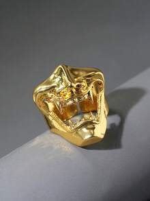 1枚男士朋克骷髅戒指 - 金黃色 - 查看 11