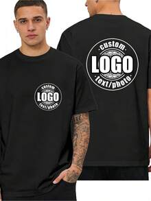 [Customizable] Men's Personalized Printed Long-Sleeved T-Shirt, Supports Photo Customization. You Can Upload Your Personal Portrait/Logo/Family Photo/Couple Photo/Inspirational Slogan/Landscape Image. Exclusive Sportswear, Lightweight And Breathable, Elastic Fabric, Regular Fit. - 黑色 - 查看 9
