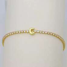 1条18K镀金手链，经典白色锆石A-Z字母链手链，女士礼物 - 金色 - 查看 26