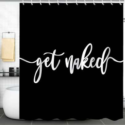 涤纶印花浴帘，艺术文字设计浴室隔断，豪华标准浴缸防水浴帘，可机洗面料，配12个塑料挂钩，尺寸71x71英寸，四季皆宜防水装饰