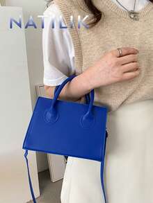 Solid Color Pu Handbag Casual Mini Square Bag For Commute Outdoors Fashion Crossbody Shoulder Bag Small Candy Color Crossbody Bag .Double Handle Bag. - 彩色 - 查看 3