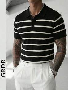 Áo polo nam GRDR kẻ sọc mùa hè, phù hợp cho các dịp công sở, ăn tối và hẹn hò. - màu đen - Xem 2
